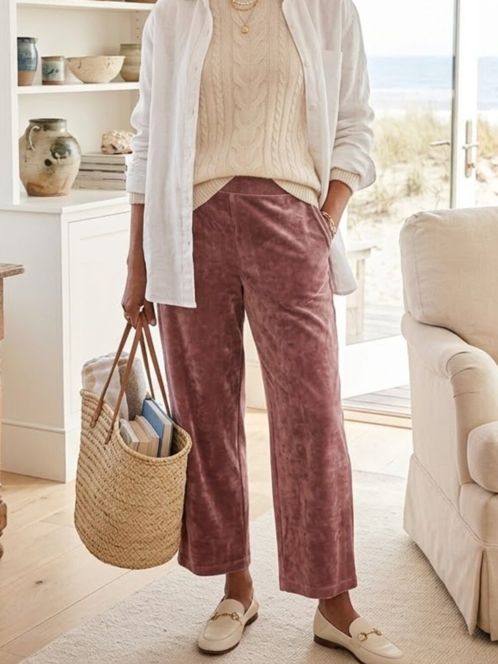 J. Jill Pants Women's Medium Velour Crushed Velvet Blush Pink Rose Cozy Lounge